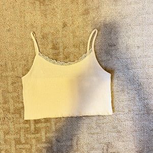 Cream Lace Cropped Spaghetti Strapped Tank Top